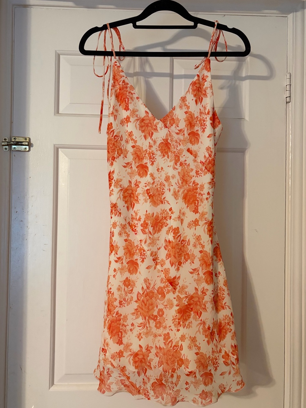 Aritzia Wilfred Cream Slip Dress with Shoulder Ties - Orange Floral Print